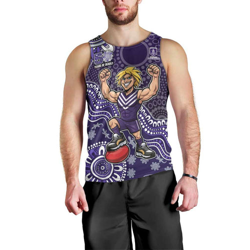 Personalized Freo Football Mascot Men Tank Top Aboriginal Dot Art Style Vibrant Indigenous Pattern Design