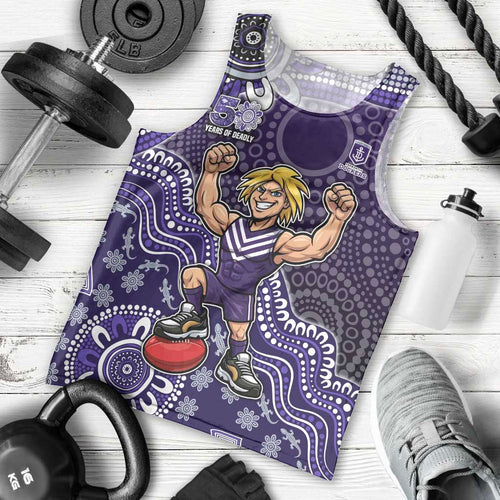 Personalized Freo Football Mascot Men Tank Top Aboriginal Dot Art Style Vibrant Indigenous Pattern Design