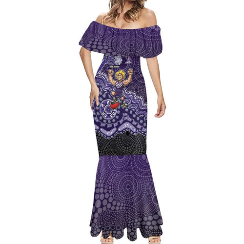 Personalized Freo Football Mascot Mermaid Dress Aboriginal Dot Art Style Vibrant Indigenous Pattern Design