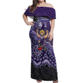 Personalized Freo Football Mascot Off Shoulder Maxi Dress Aboriginal Dot Art Style Vibrant Indigenous Pattern Design