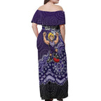 Personalized Freo Football Mascot Off Shoulder Maxi Dress Aboriginal Dot Art Style Vibrant Indigenous Pattern Design
