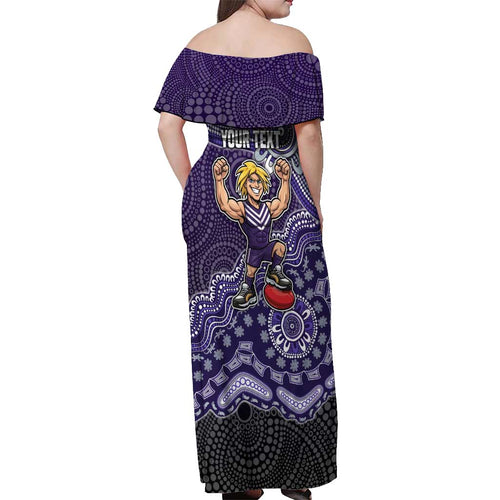 Personalized Freo Football Mascot Off Shoulder Maxi Dress Aboriginal Dot Art Style Vibrant Indigenous Pattern Design