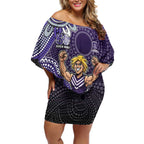 Personalized Freo Football Mascot Off Shoulder Short Dress Aboriginal Dot Art Style Vibrant Indigenous Pattern Design