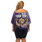 Personalized Freo Football Mascot Off Shoulder Short Dress Aboriginal Dot Art Style Vibrant Indigenous Pattern Design