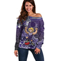 Personalized Freo Football Mascot Off Shoulder Sweater Aboriginal Dot Art Style Vibrant Indigenous Pattern Design