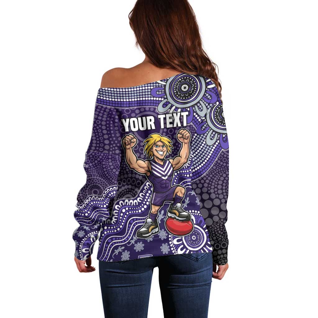 Personalized Freo Football Mascot Off Shoulder Sweater Aboriginal Dot Art Style Vibrant Indigenous Pattern Design