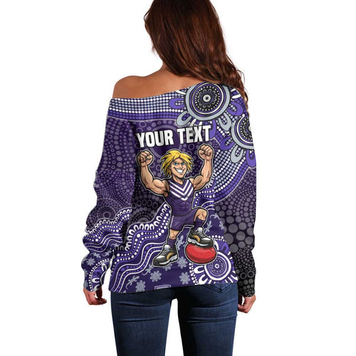 Personalized Freo Football Mascot Off Shoulder Sweater Aboriginal Dot Art Style Vibrant Indigenous Pattern Design