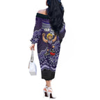 Personalized Freo Football Mascot Off The Shoulder Long Sleeve Dress Aboriginal Dot Art Style Vibrant Indigenous Pattern Design