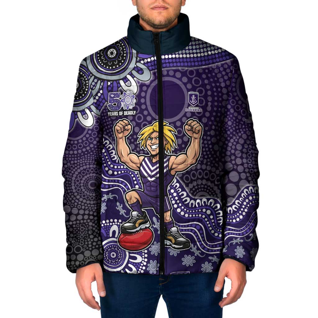 Personalized Freo Football Mascot Padded Jacket Aboriginal Dot Art Style Vibrant Indigenous Pattern Design