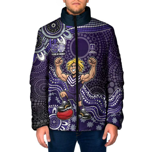 Personalized Freo Football Mascot Padded Jacket Aboriginal Dot Art Style Vibrant Indigenous Pattern Design