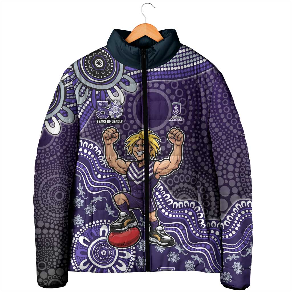 Personalized Freo Football Mascot Padded Jacket Aboriginal Dot Art Style Vibrant Indigenous Pattern Design