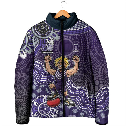 Personalized Freo Football Mascot Padded Jacket Aboriginal Dot Art Style Vibrant Indigenous Pattern Design