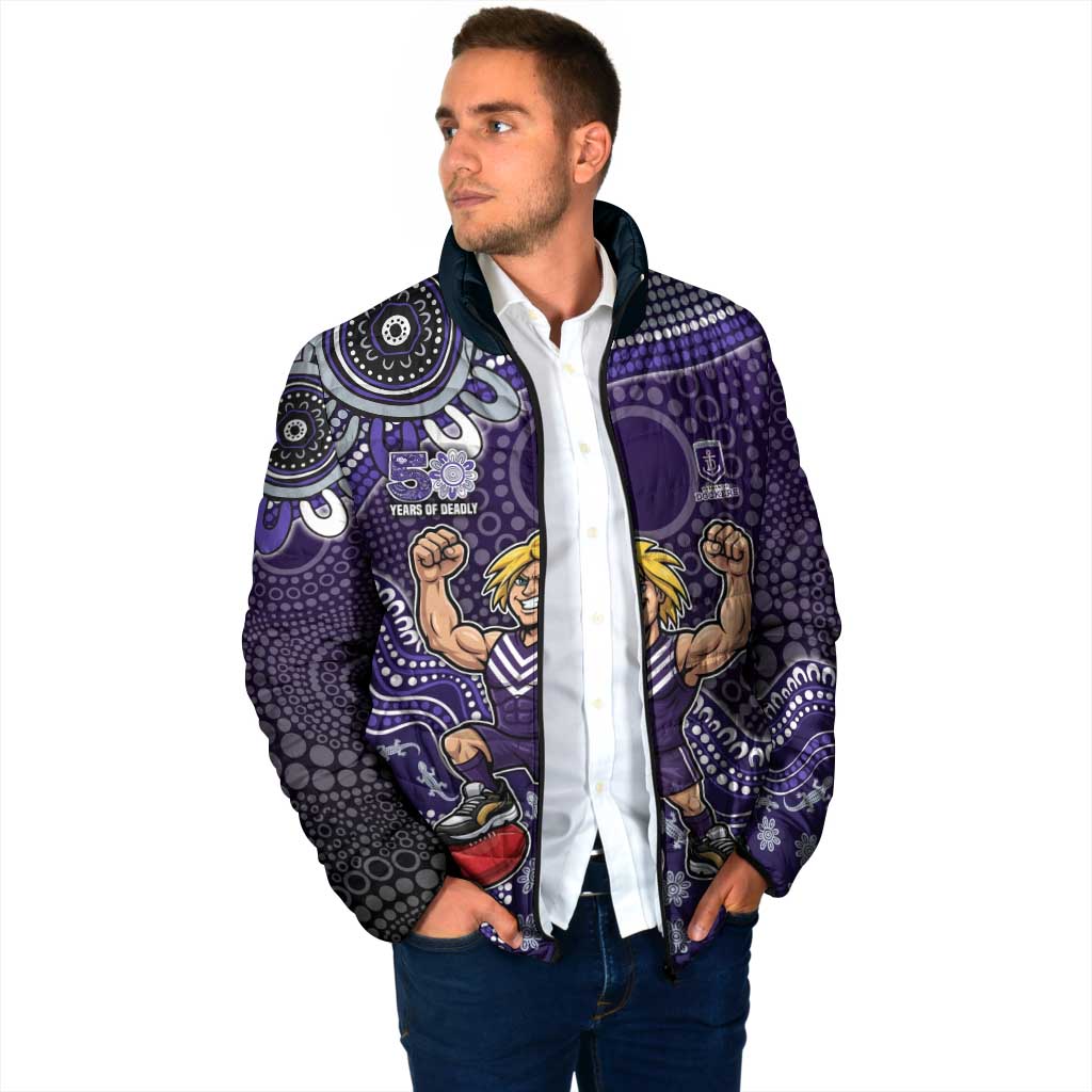 Personalized Freo Football Mascot Padded Jacket Aboriginal Dot Art Style Vibrant Indigenous Pattern Design