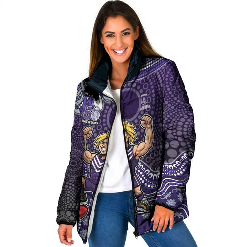 Personalized Freo Football Mascot Padded Jacket Aboriginal Dot Art Style Vibrant Indigenous Pattern Design