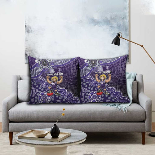 Personalized Freo Football Mascot Pillow Cover Aboriginal Dot Art Style Vibrant Indigenous Pattern Design