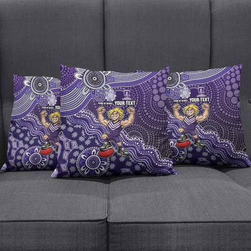Personalized Freo Football Mascot Pillow Cover Aboriginal Dot Art Style Vibrant Indigenous Pattern Design