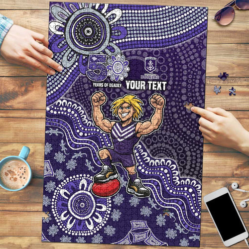Personalized Freo Football Mascot Puzzle Aboriginal Dot Art Style Vibrant Indigenous Pattern Design