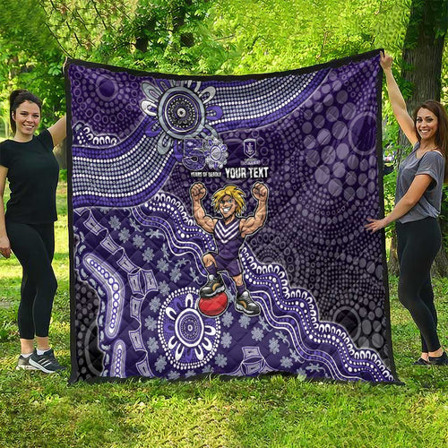 Personalized Freo Football Mascot Quilt Aboriginal Dot Art Style Vibrant Indigenous Pattern Design