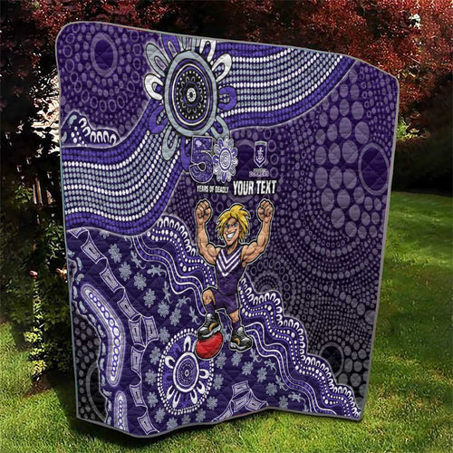 Personalized Freo Football Mascot Quilt Aboriginal Dot Art Style Vibrant Indigenous Pattern Design