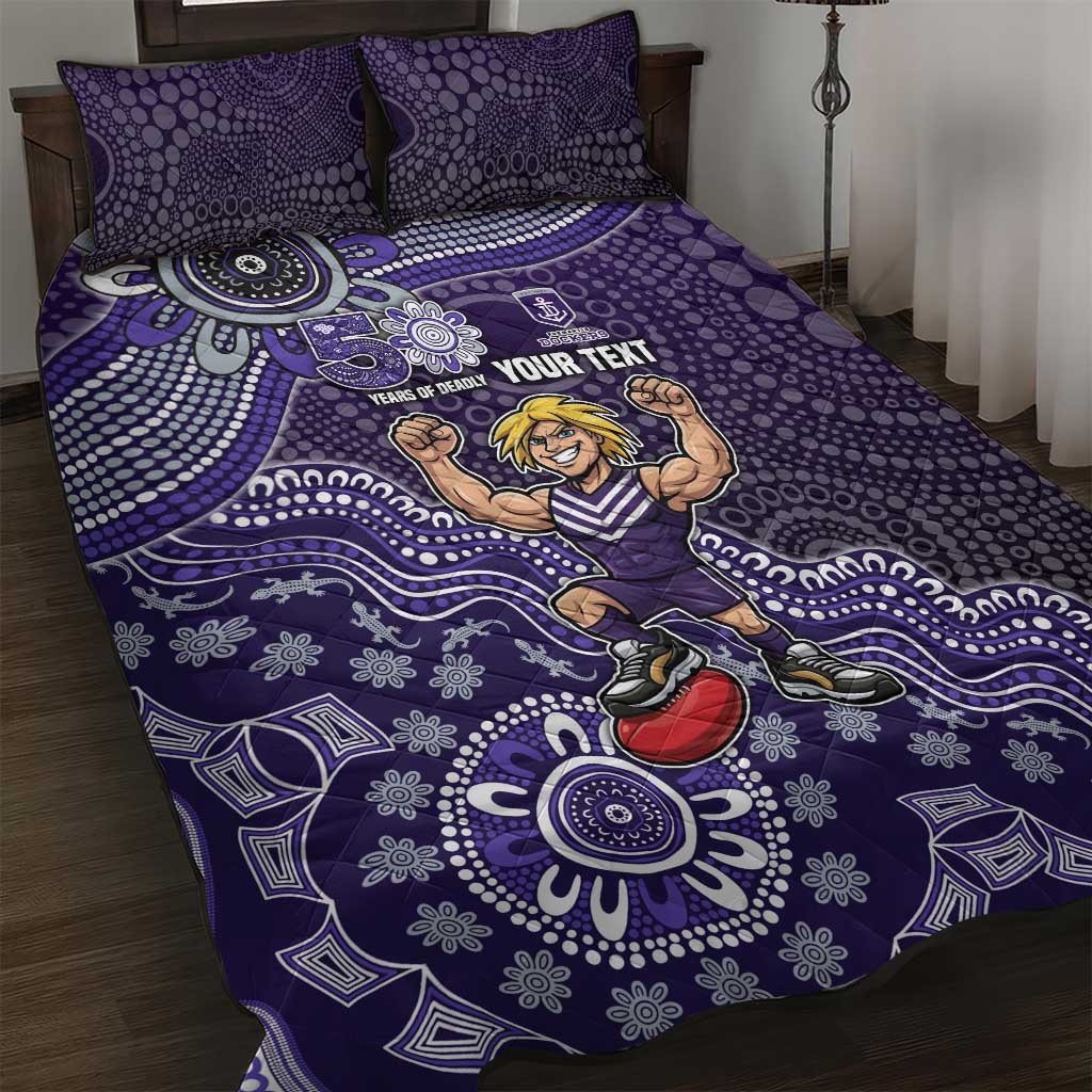 Personalized Freo Football Mascot Quilt Bed Set Aboriginal Dot Art Style Vibrant Indigenous Pattern Design