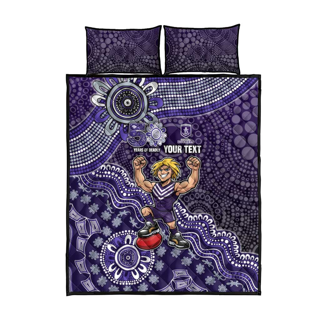 Personalized Freo Football Mascot Quilt Bed Set Aboriginal Dot Art Style Vibrant Indigenous Pattern Design