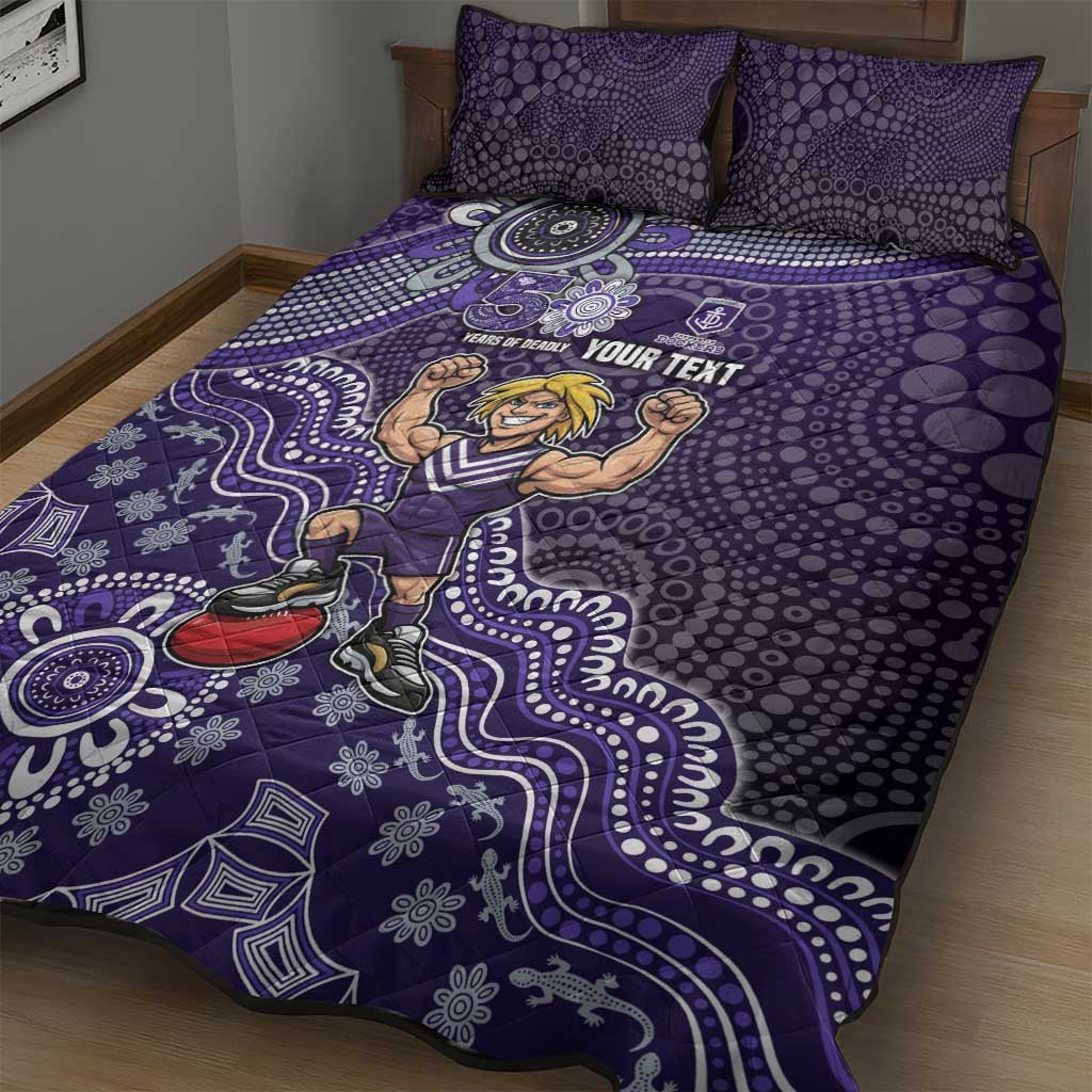 Personalized Freo Football Mascot Quilt Bed Set Aboriginal Dot Art Style Vibrant Indigenous Pattern Design