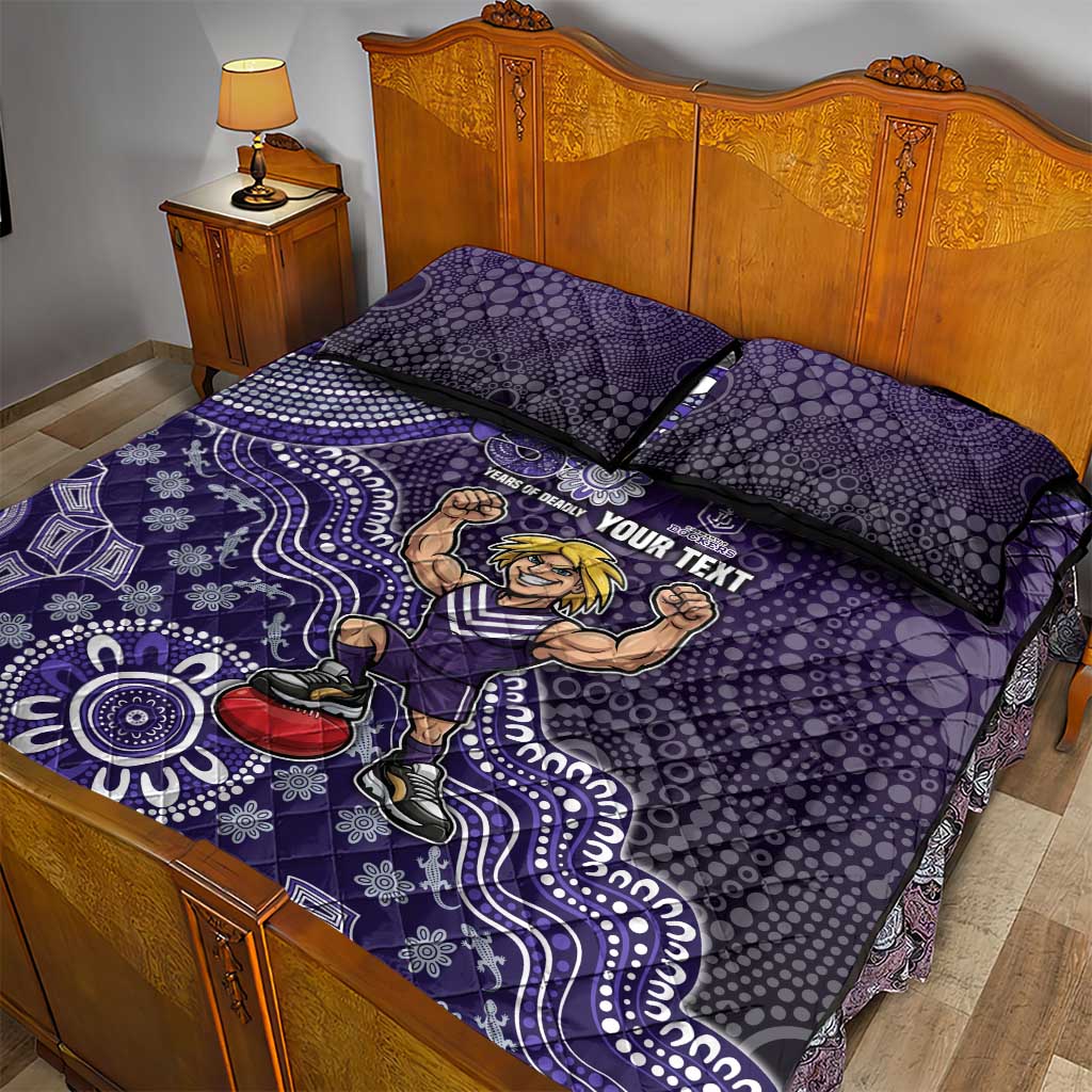 Personalized Freo Football Mascot Quilt Bed Set Aboriginal Dot Art Style Vibrant Indigenous Pattern Design