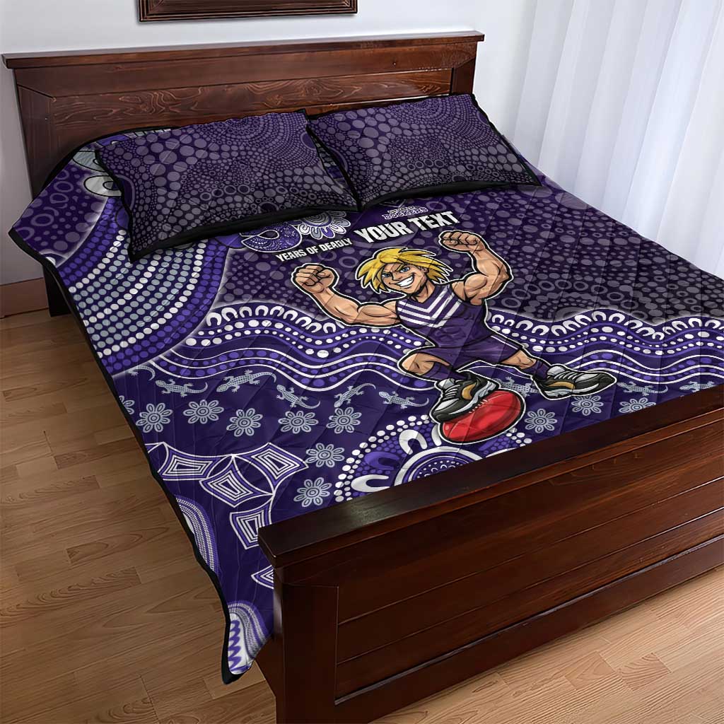 Personalized Freo Football Mascot Quilt Bed Set Aboriginal Dot Art Style Vibrant Indigenous Pattern Design