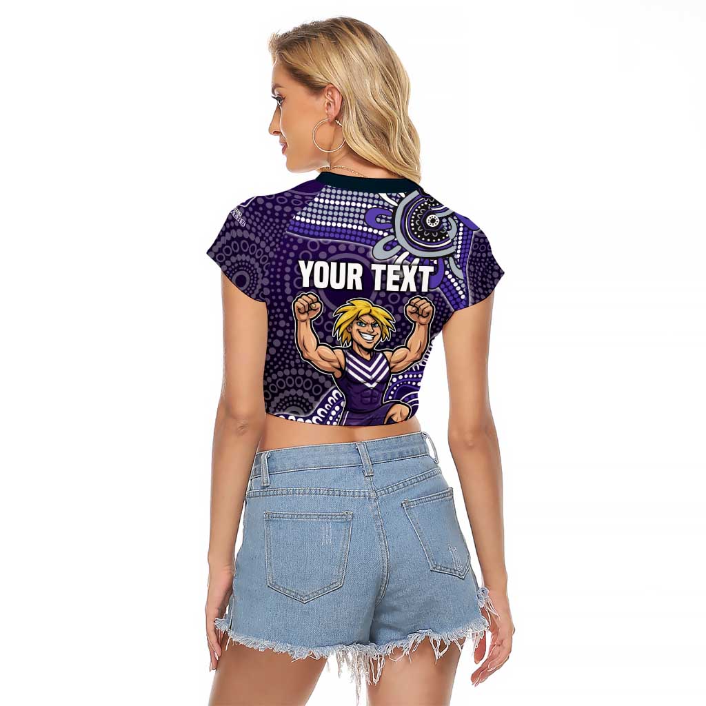 Personalized Freo Football Mascot Raglan Cropped T Shirt Aboriginal Dot Art Style Vibrant Indigenous Pattern Design
