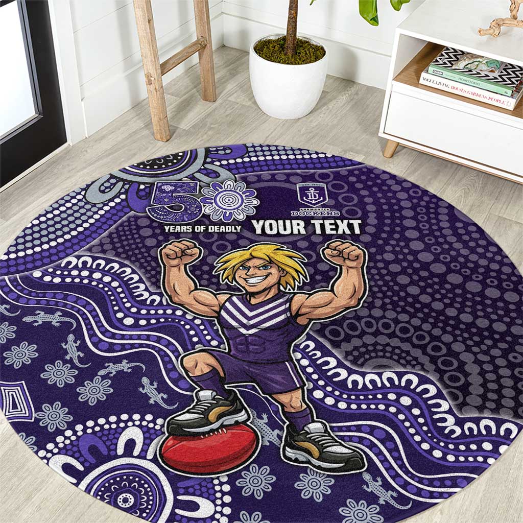 Personalized Freo Football Mascot Round Carpet Aboriginal Dot Art Style Vibrant Indigenous Pattern Design
