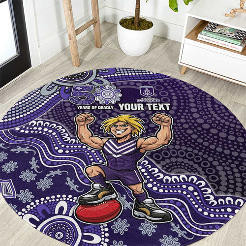 Personalized Freo Football Mascot Round Carpet Aboriginal Dot Art Style Vibrant Indigenous Pattern Design