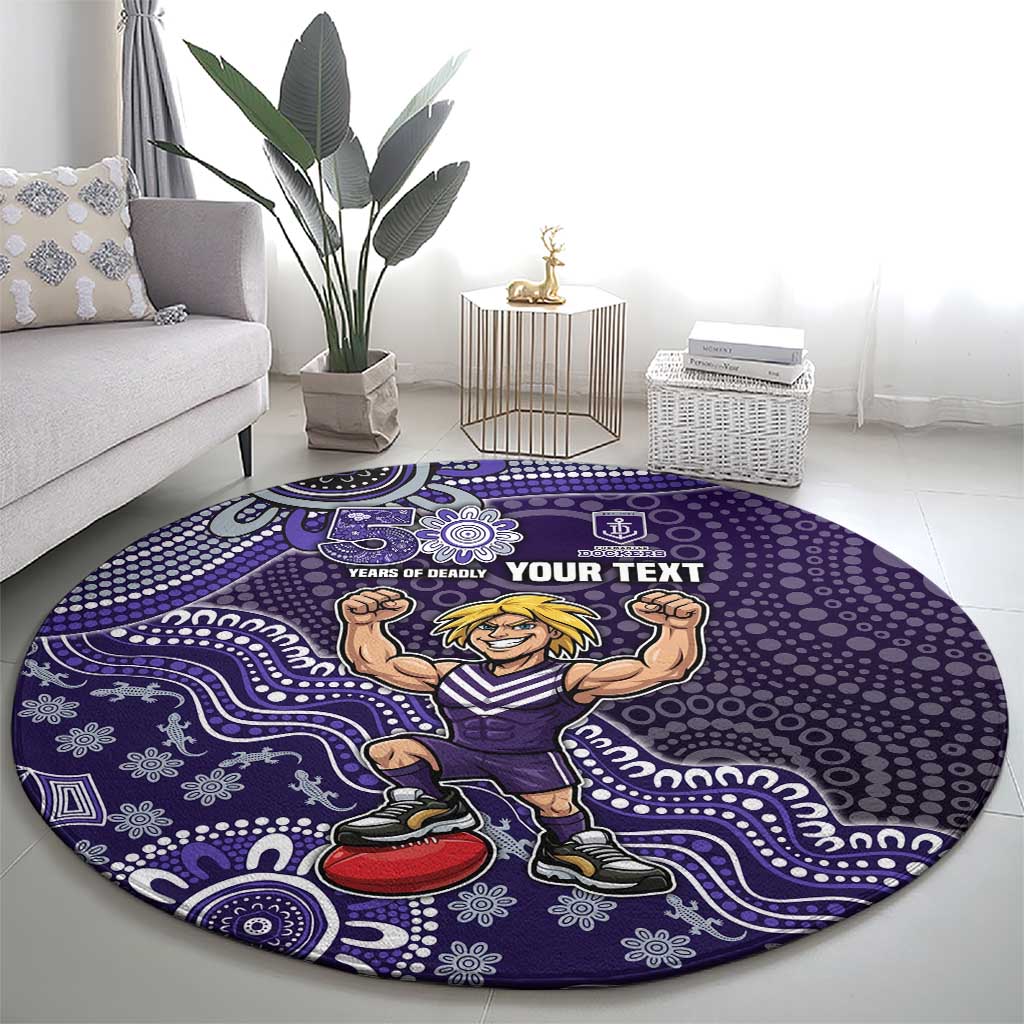 Personalized Freo Football Mascot Round Carpet Aboriginal Dot Art Style Vibrant Indigenous Pattern Design