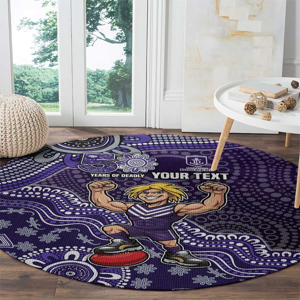 Personalized Freo Football Mascot Round Carpet Aboriginal Dot Art Style Vibrant Indigenous Pattern Design