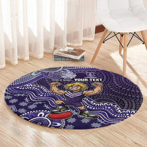 Personalized Freo Football Mascot Round Carpet Aboriginal Dot Art Style Vibrant Indigenous Pattern Design