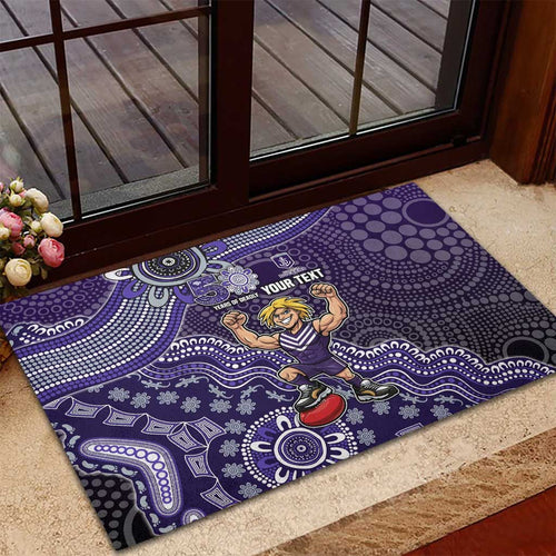 Personalized Freo Football Mascot Rubber Doormat Aboriginal Dot Art Style Vibrant Indigenous Pattern Design