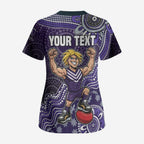 Personalized Freo Football Mascot Scrub Top Aboriginal Dot Art Style Vibrant Indigenous Pattern Design