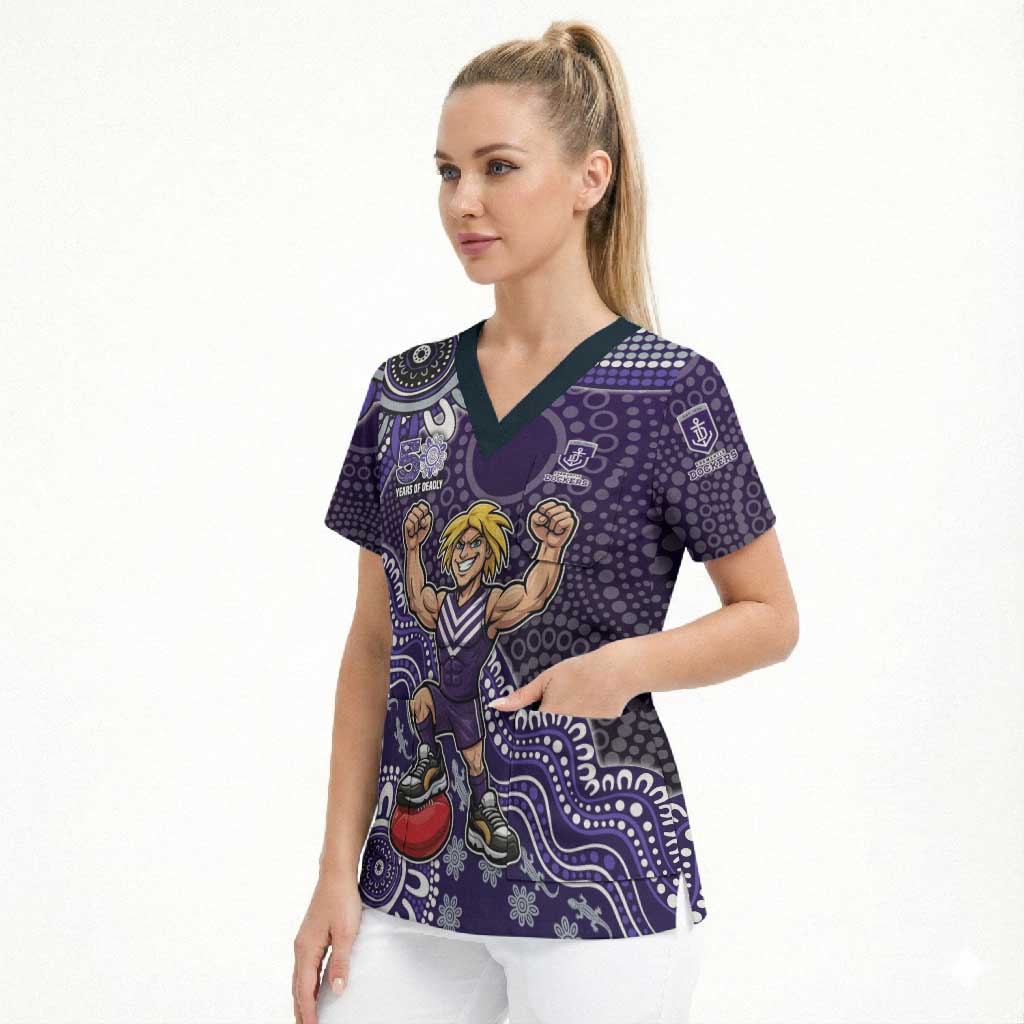 Personalized Freo Football Mascot Scrub Top Aboriginal Dot Art Style Vibrant Indigenous Pattern Design