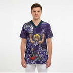 Personalized Freo Football Mascot Scrub Top Aboriginal Dot Art Style Vibrant Indigenous Pattern Design