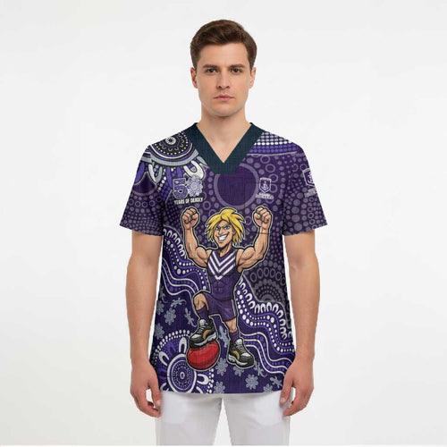 Personalized Freo Football Mascot Scrub Top Aboriginal Dot Art Style Vibrant Indigenous Pattern Design