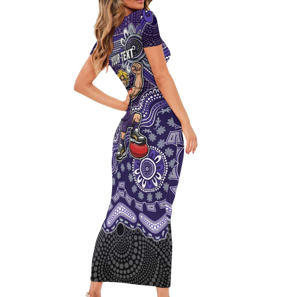 Personalized Freo Football Mascot Short Sleeve Bodycon Dress Aboriginal Dot Art Style Vibrant Indigenous Pattern Design