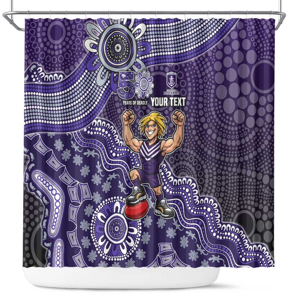 Personalized Freo Football Mascot Shower Curtain Aboriginal Dot Art Style Vibrant Indigenous Pattern Design