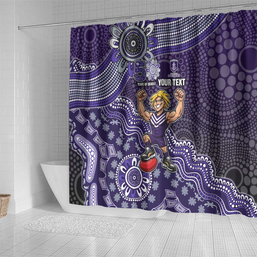 Personalized Freo Football Mascot Shower Curtain Aboriginal Dot Art Style Vibrant Indigenous Pattern Design
