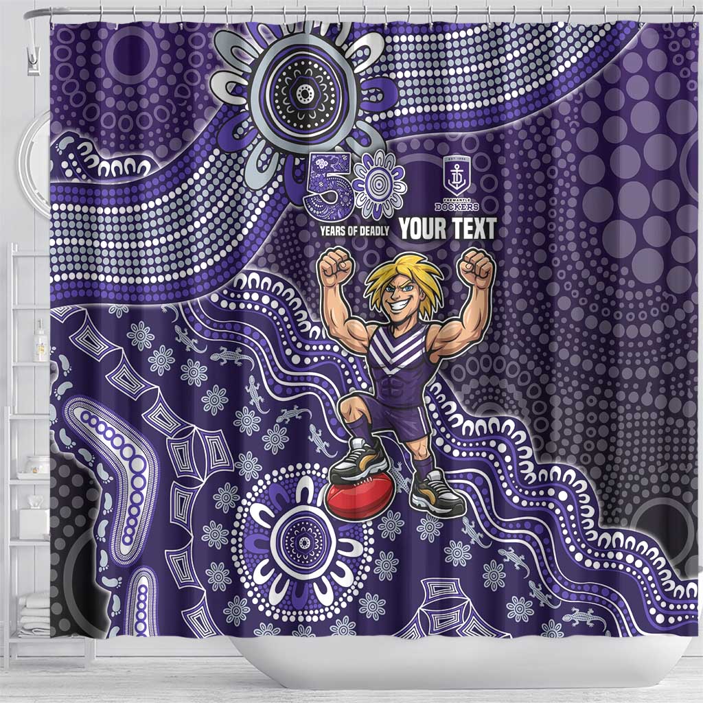 Personalized Freo Football Mascot Shower Curtain Aboriginal Dot Art Style Vibrant Indigenous Pattern Design