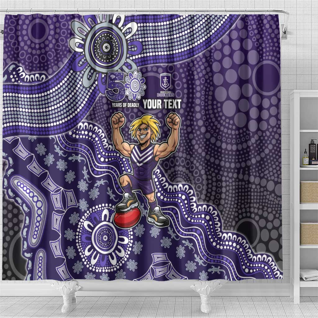 Personalized Freo Football Mascot Shower Curtain Aboriginal Dot Art Style Vibrant Indigenous Pattern Design