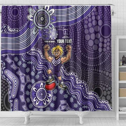 Personalized Freo Football Mascot Shower Curtain Aboriginal Dot Art Style Vibrant Indigenous Pattern Design