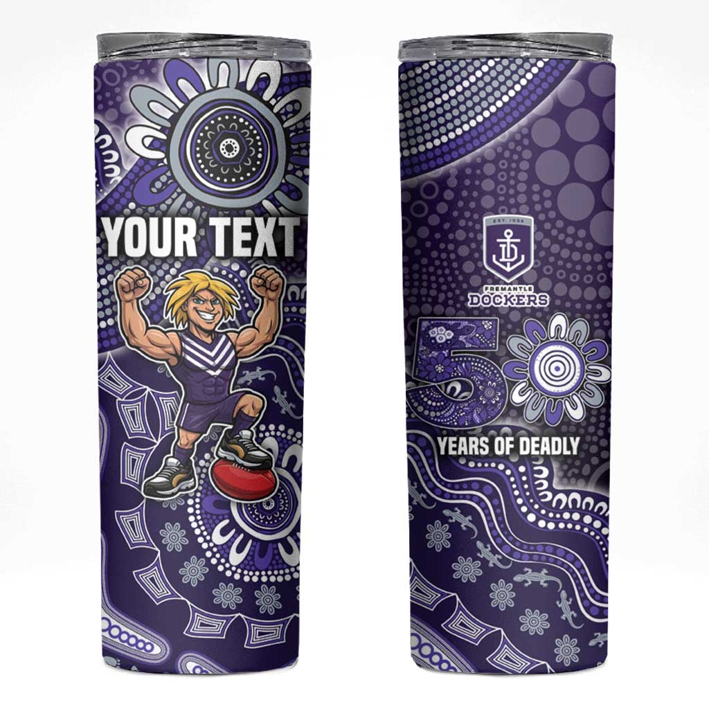 Personalized Freo Football Mascot Skinny Tumbler Aboriginal Dot Art Style Vibrant Indigenous Pattern Design