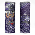 Personalized Freo Football Mascot Skinny Tumbler Aboriginal Dot Art Style Vibrant Indigenous Pattern Design