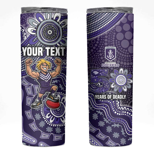 Personalized Freo Football Mascot Skinny Tumbler Aboriginal Dot Art Style Vibrant Indigenous Pattern Design