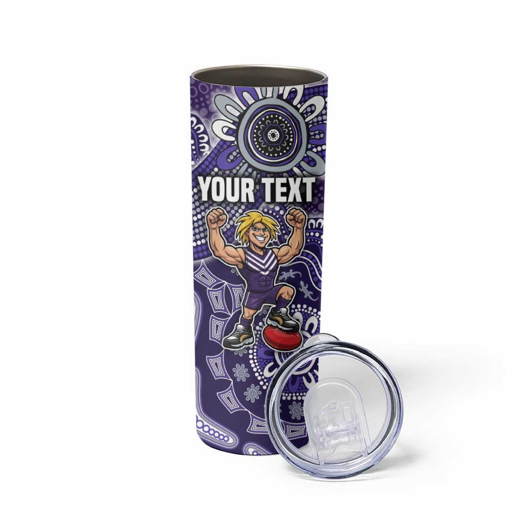 Personalized Freo Football Mascot Skinny Tumbler Aboriginal Dot Art Style Vibrant Indigenous Pattern Design