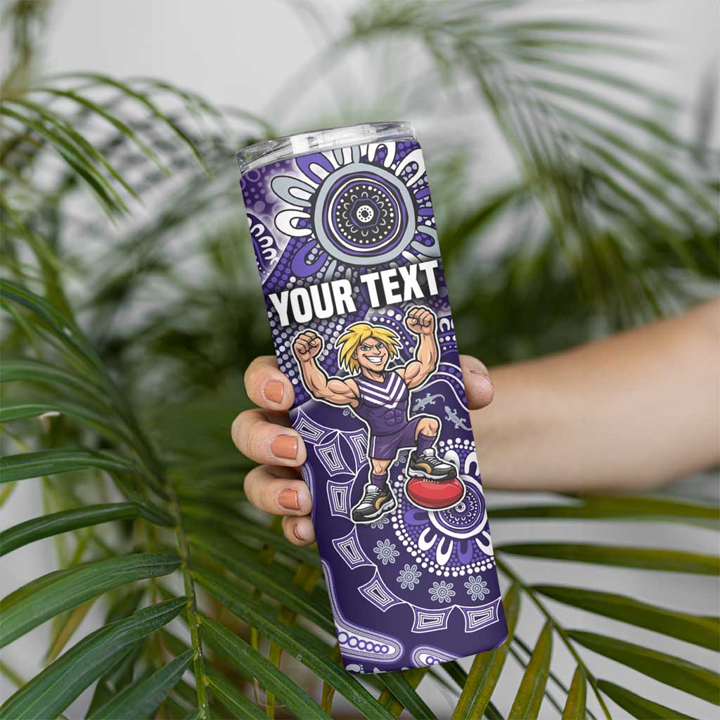 Personalized Freo Football Mascot Skinny Tumbler Aboriginal Dot Art Style Vibrant Indigenous Pattern Design